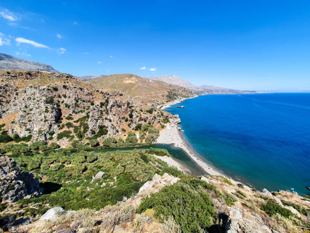 Palmowa plaża Preveli - widok z góry - wycieczka Preveli i Rethymno